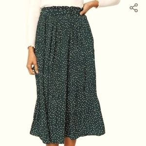 Emerald Green Polka Dot Pleated Skirt with Pockets